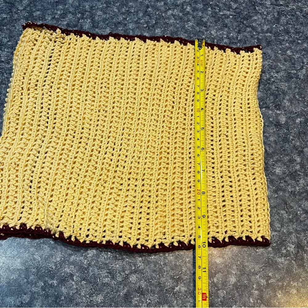 Women's infinity handmade crocheted scarf -cream with burgundy edge